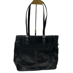 Y2K Coach Leather Hampton Tote Bag Black Top Handles Satchel Purse